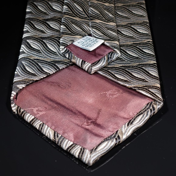 XMI Platinum Black Silver Directional Striped 100% Silk Men's Designer Tie USA - Picture 5 of 6